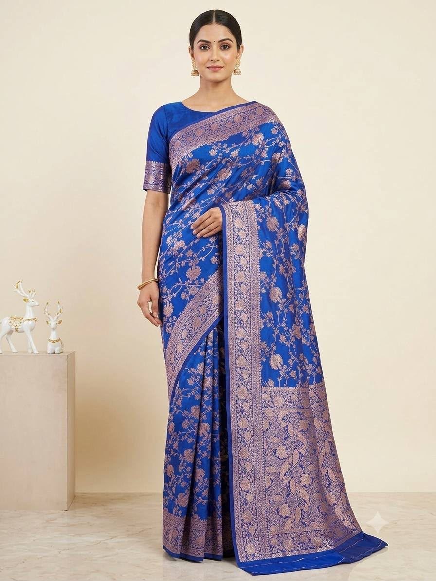Premium kanjivaram soft silk blue saree