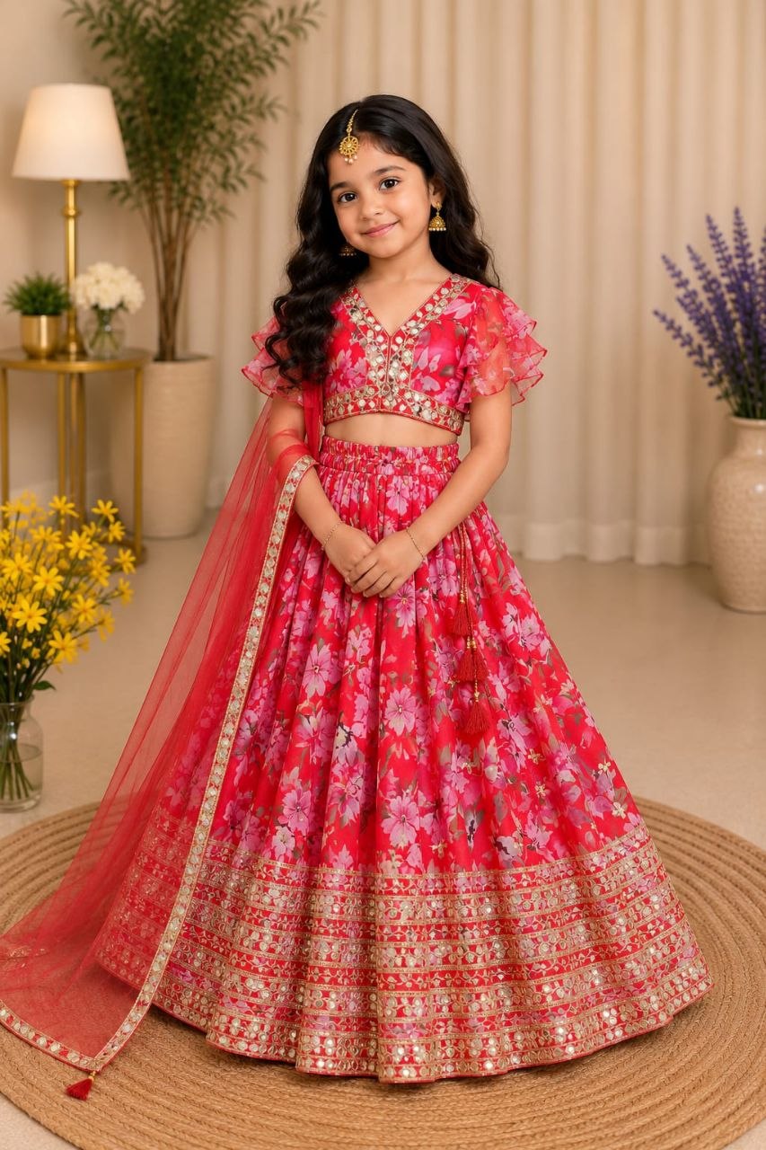 Presenting embroidery sequence faux georgette red lehenga choli