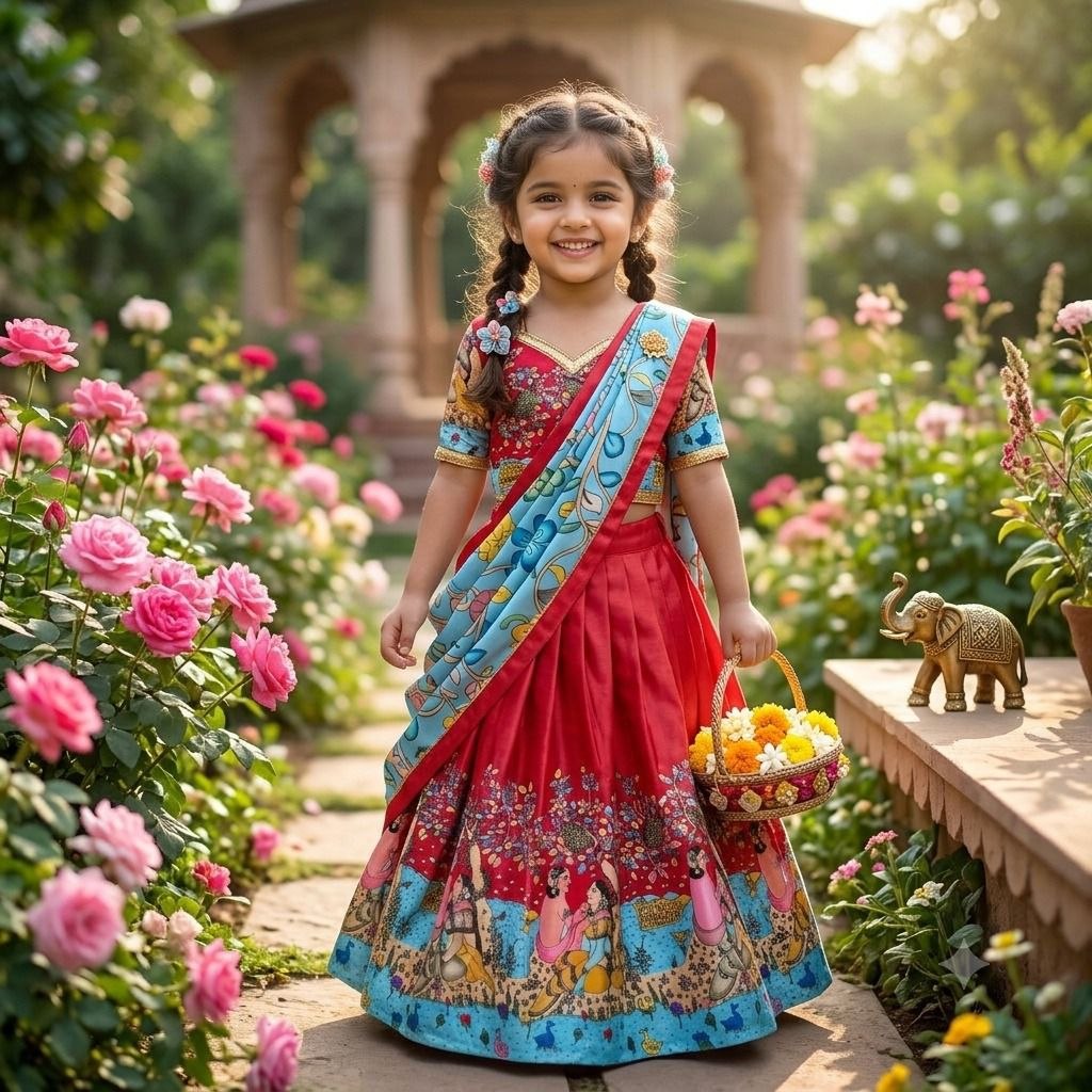 Beautiful print chinnon silk cotton red lehenga choli