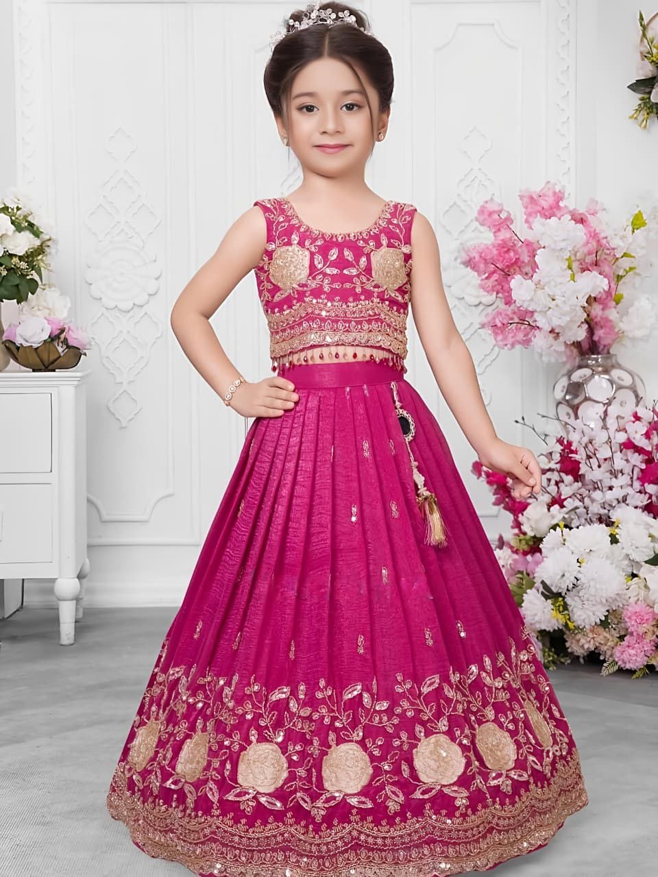 Ethnic embroidery sequence sindur silk pink lehenga choli