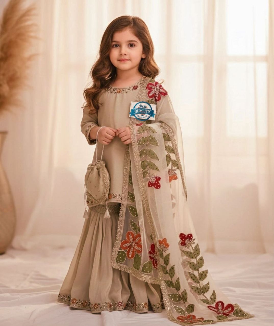 Quality embroidery sequence silk cotton mehendi sharara set