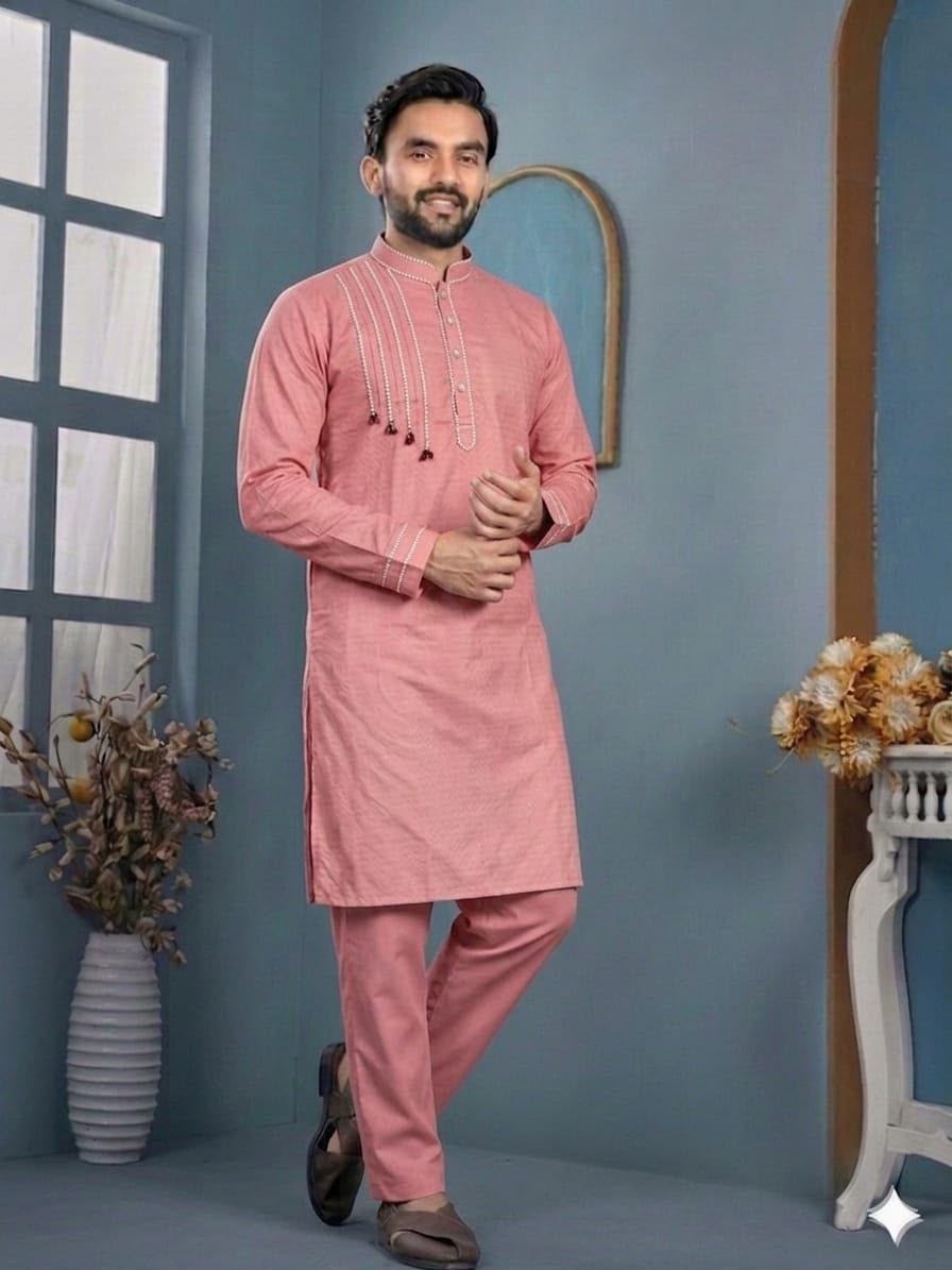 Traditional pure cotton pink kurta pajama