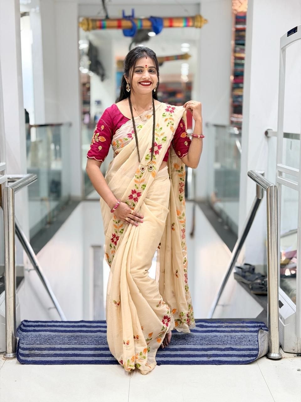 Beautifulness embroidery georgette chiku saree
