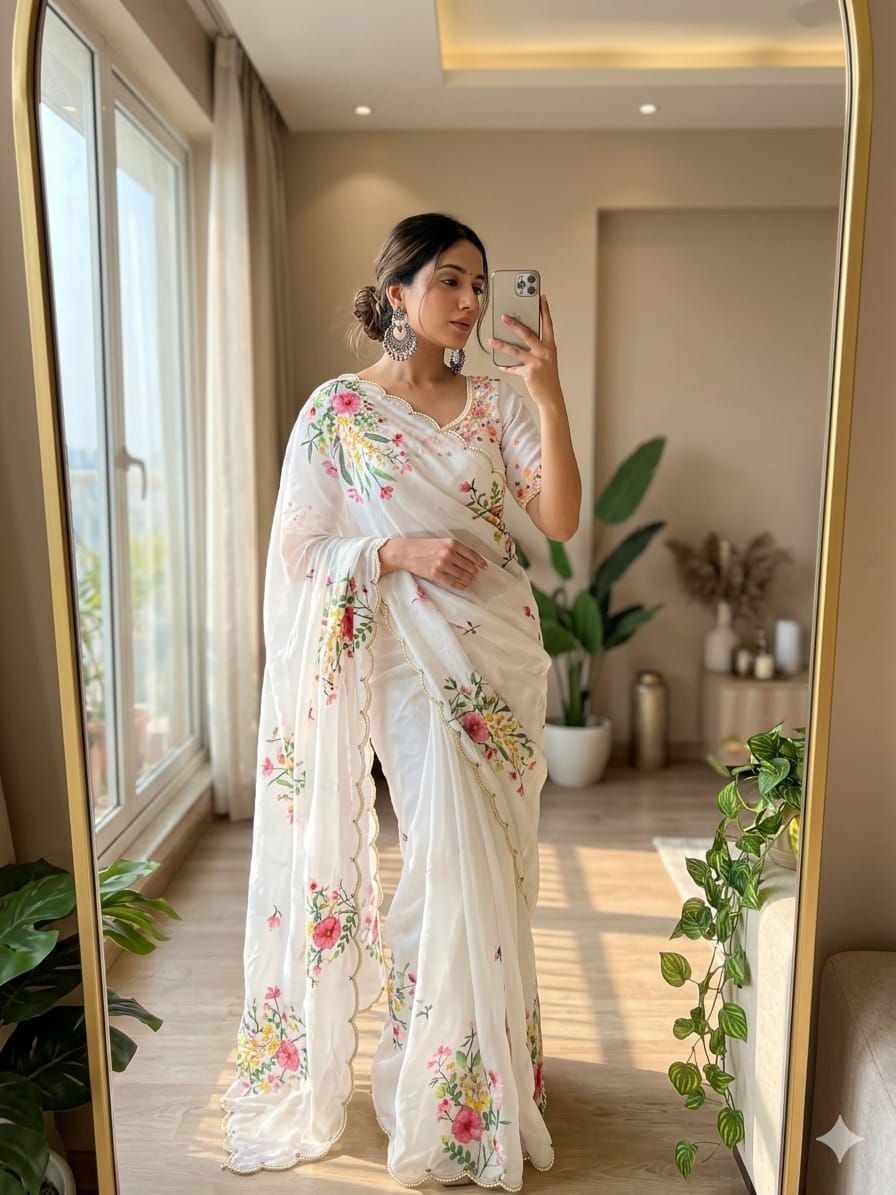 Elegant tedy silk white saree
