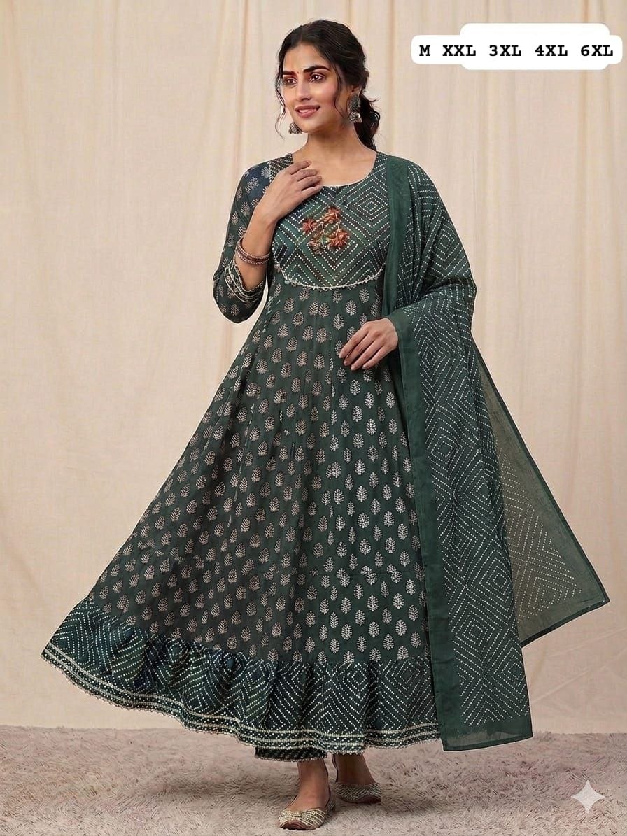 Quality pure cotton green anarkali kurti