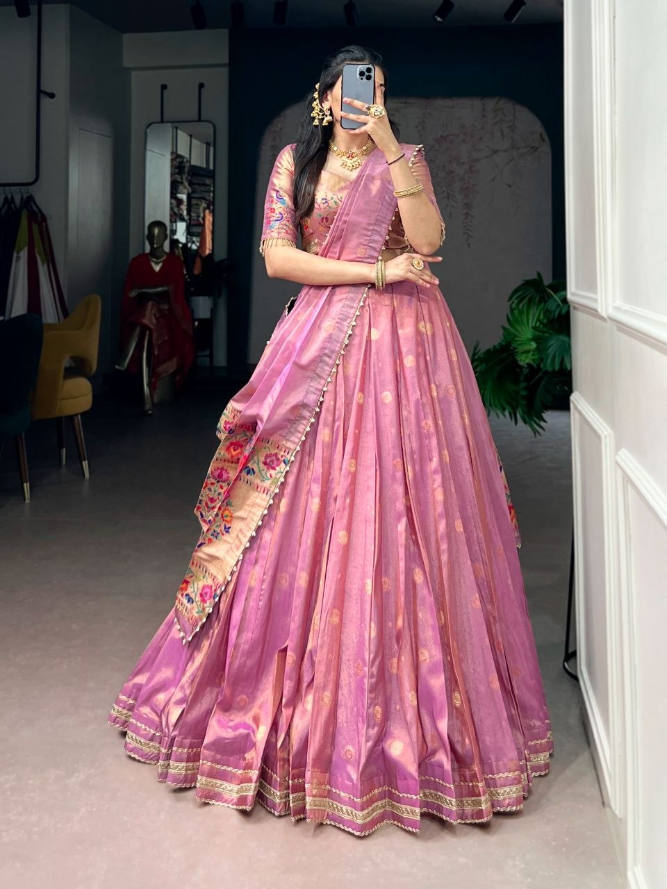 Wedding zari weaving crepe purple lehenga choli dupatta