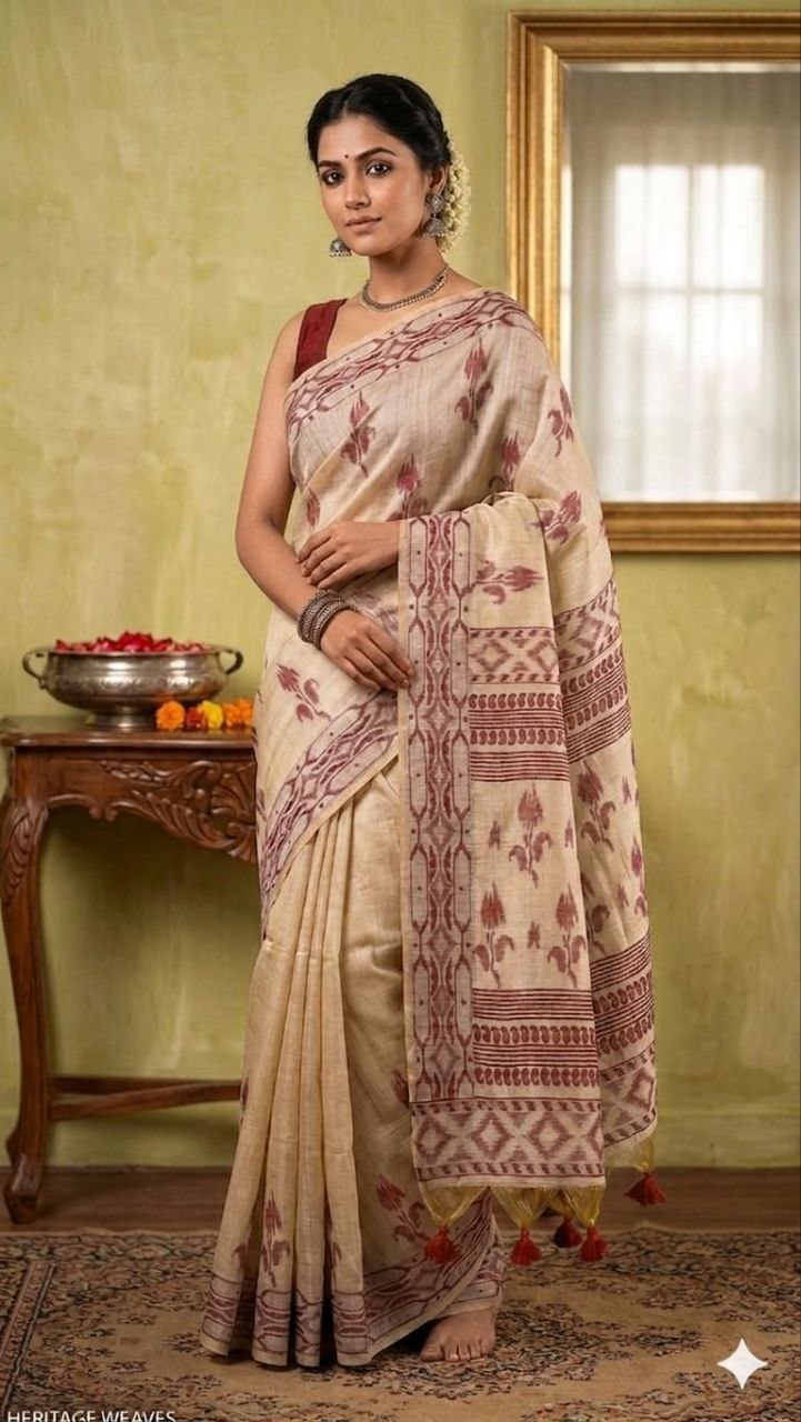 Lightweight munga cotton mehendi saree