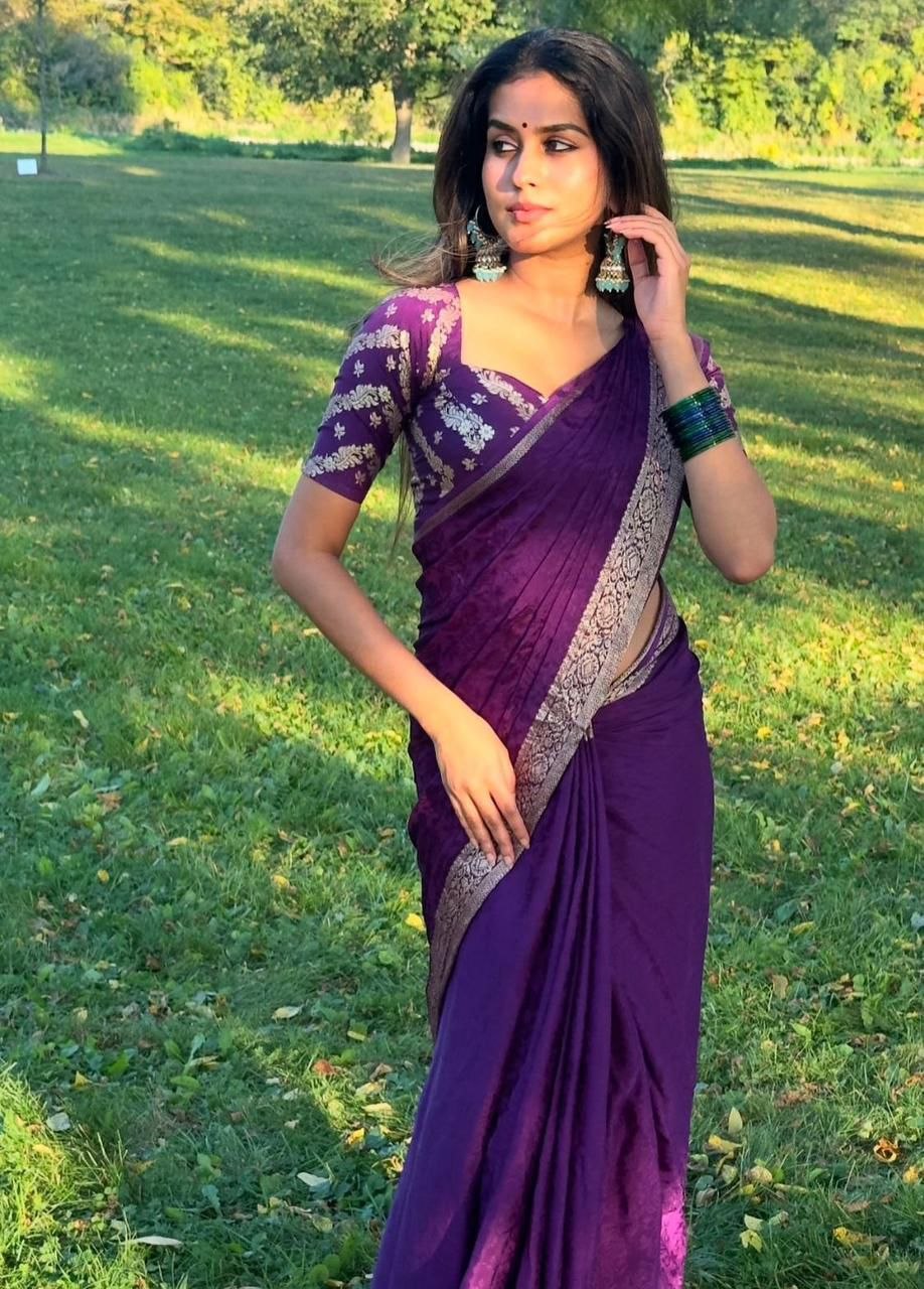 Presenting weaving banarasi silk purple saree