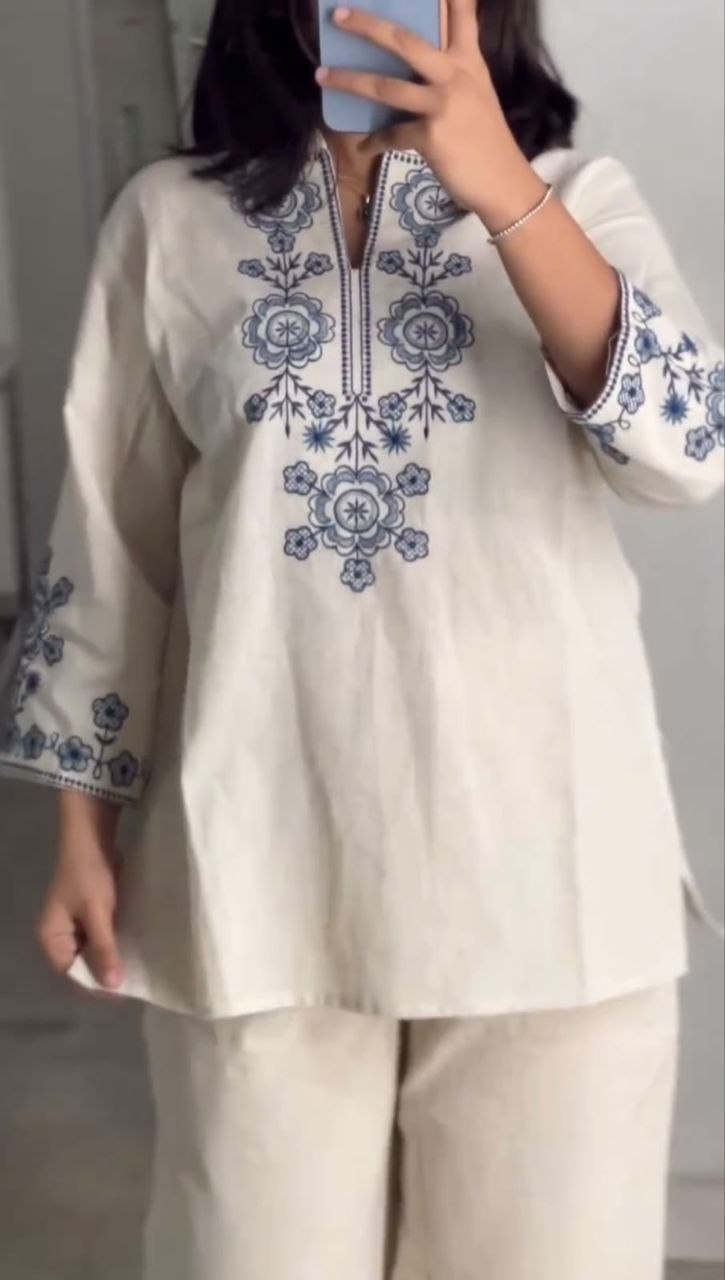 Excellent embroidery cotton white cord set