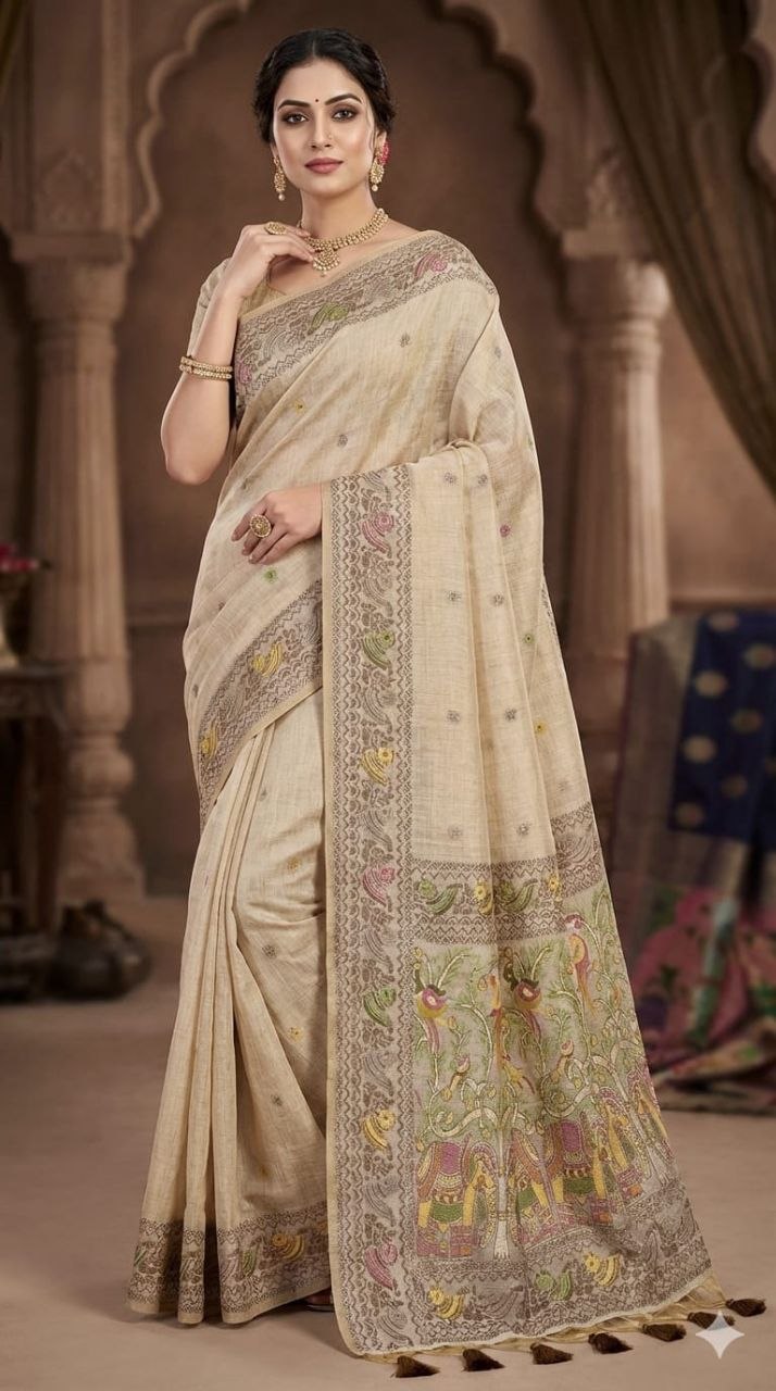 Traditional munga cotton chiku saree