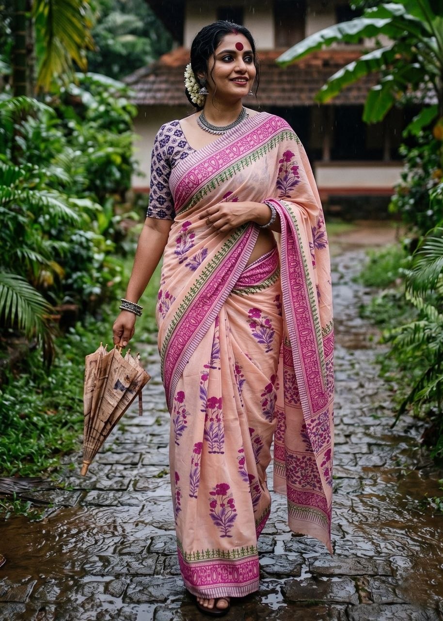 Excellent mulmul cotton pink saree