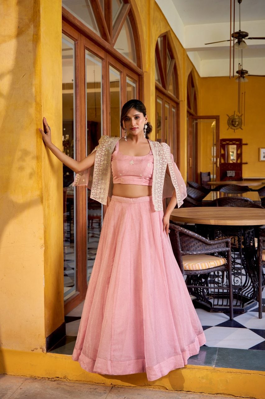 Collection embroidery sequence crepe pink lehenga choli