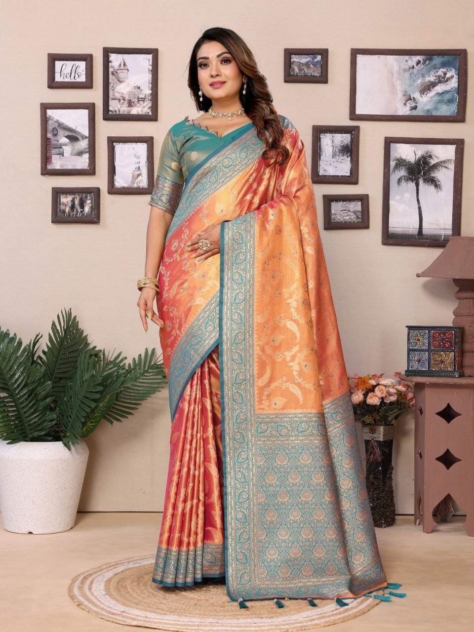 Gorgeous tussar silk blue saree