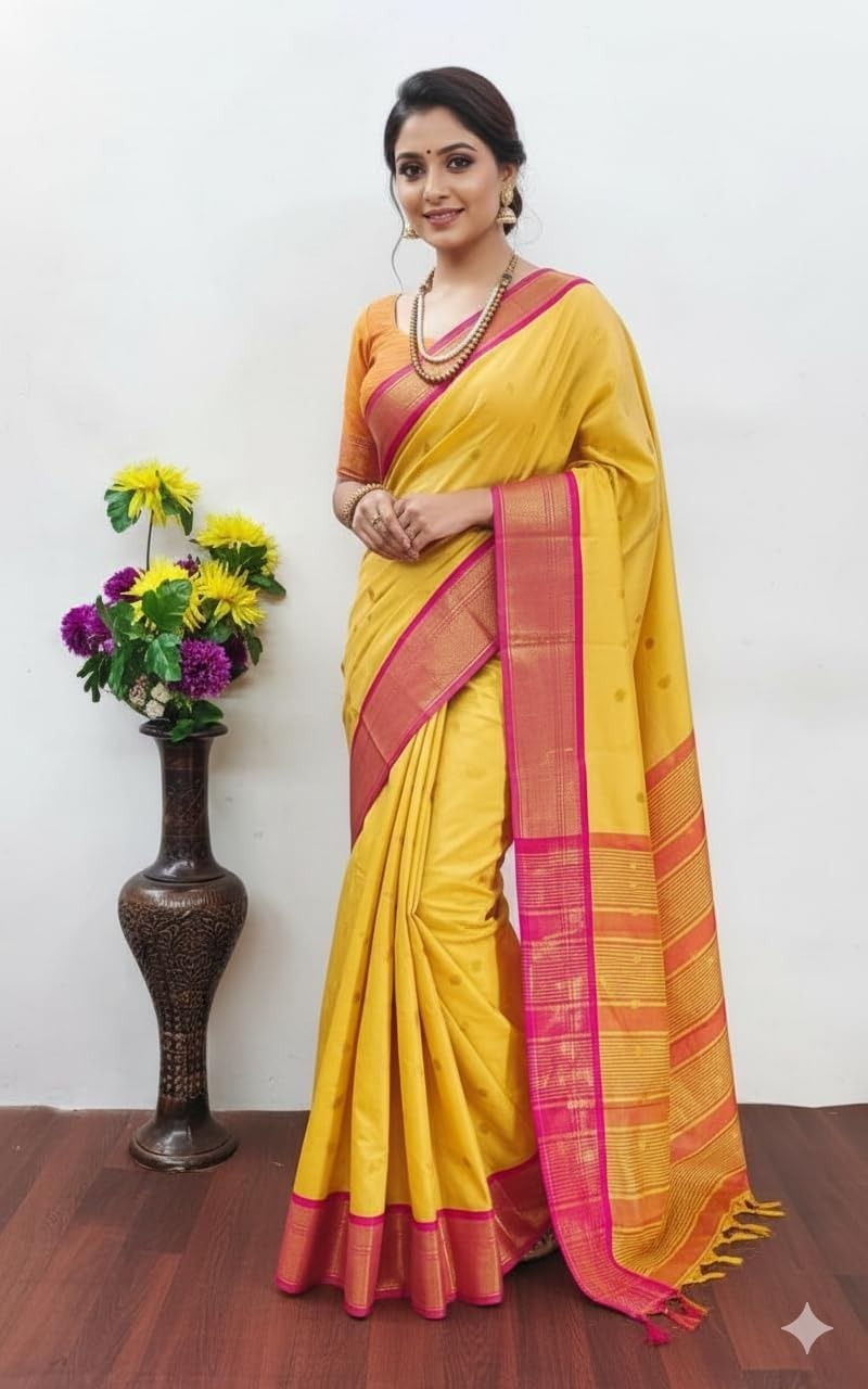 Presenting kalyani cotton silk yellow saree