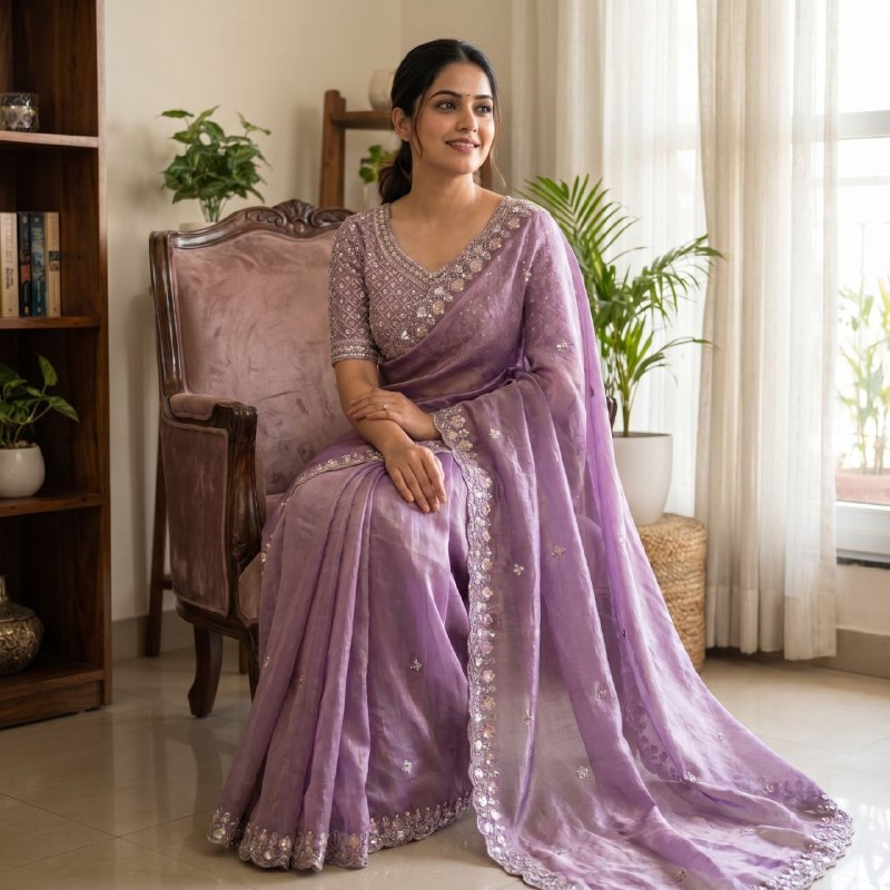 Traditional pure space silk purple saree