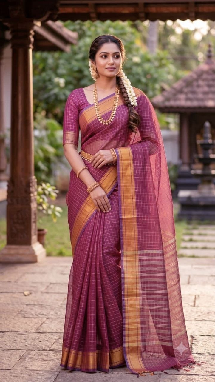 Gorgeous zari chanderi purple saree