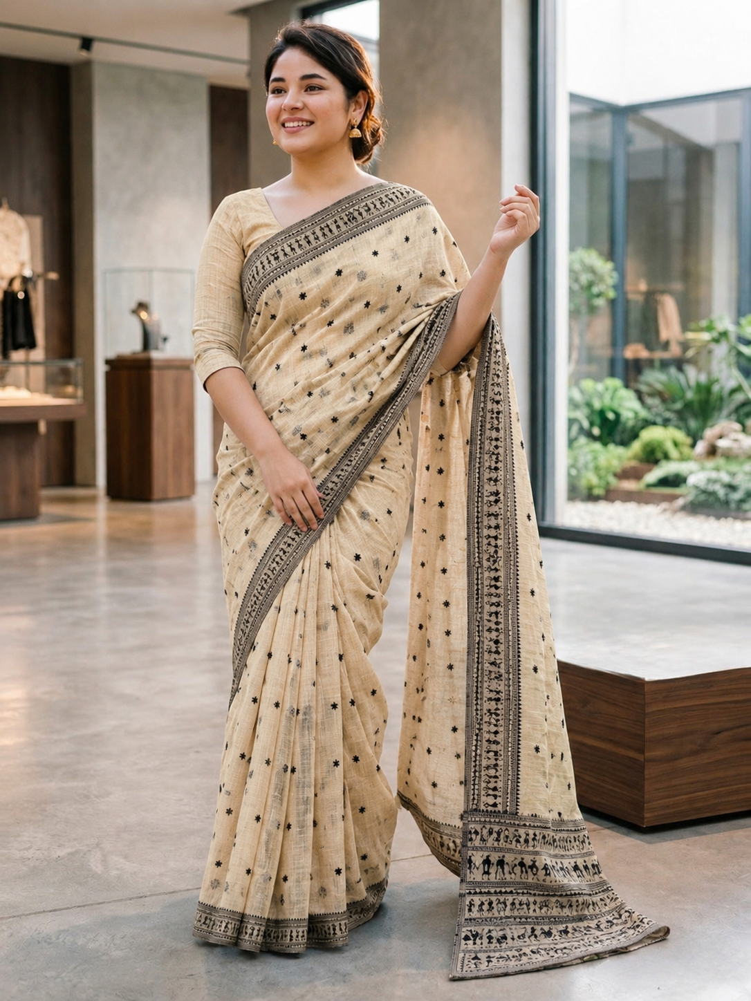 Summer cotton tussar silk gray saree
