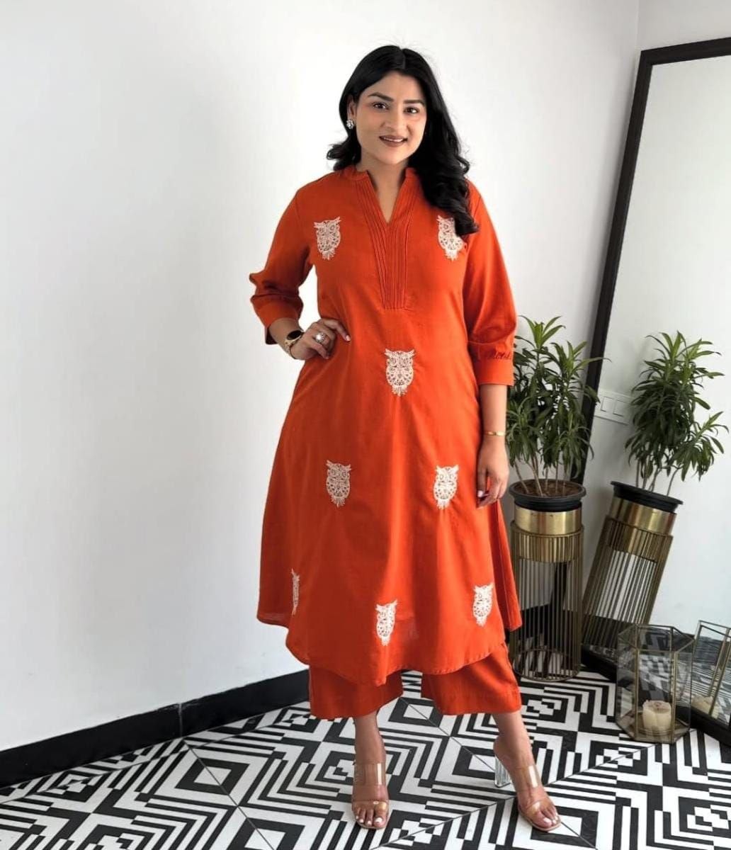 Festival print cotton orange cord set