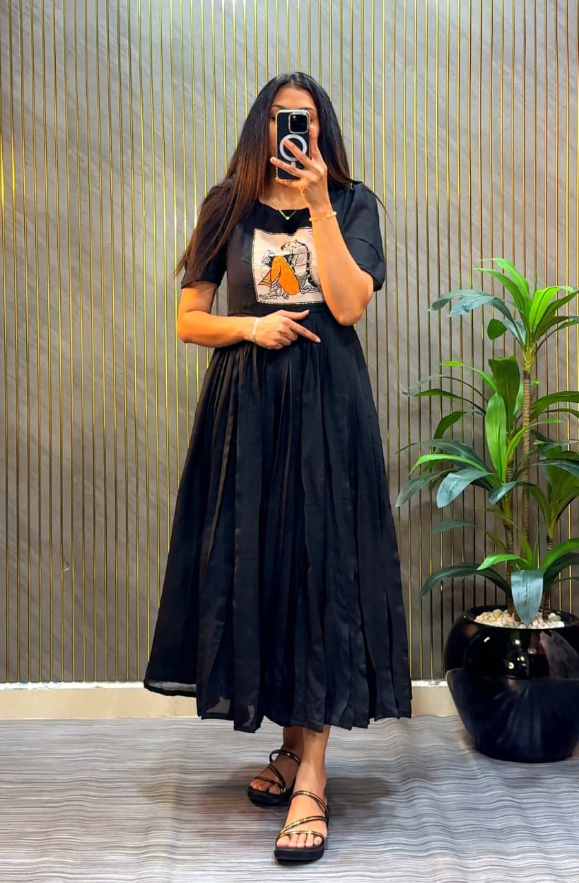 Launching vichitra silk black dress