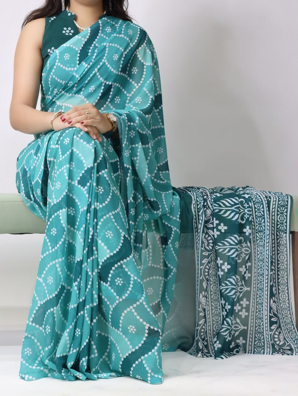 Enhancing print crepe blue saree