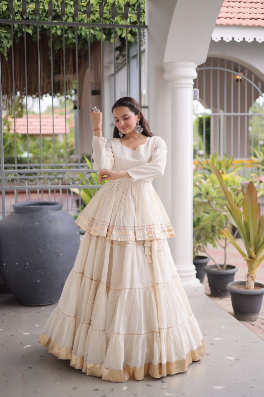 Navratri stitched cotton white lehenga choli