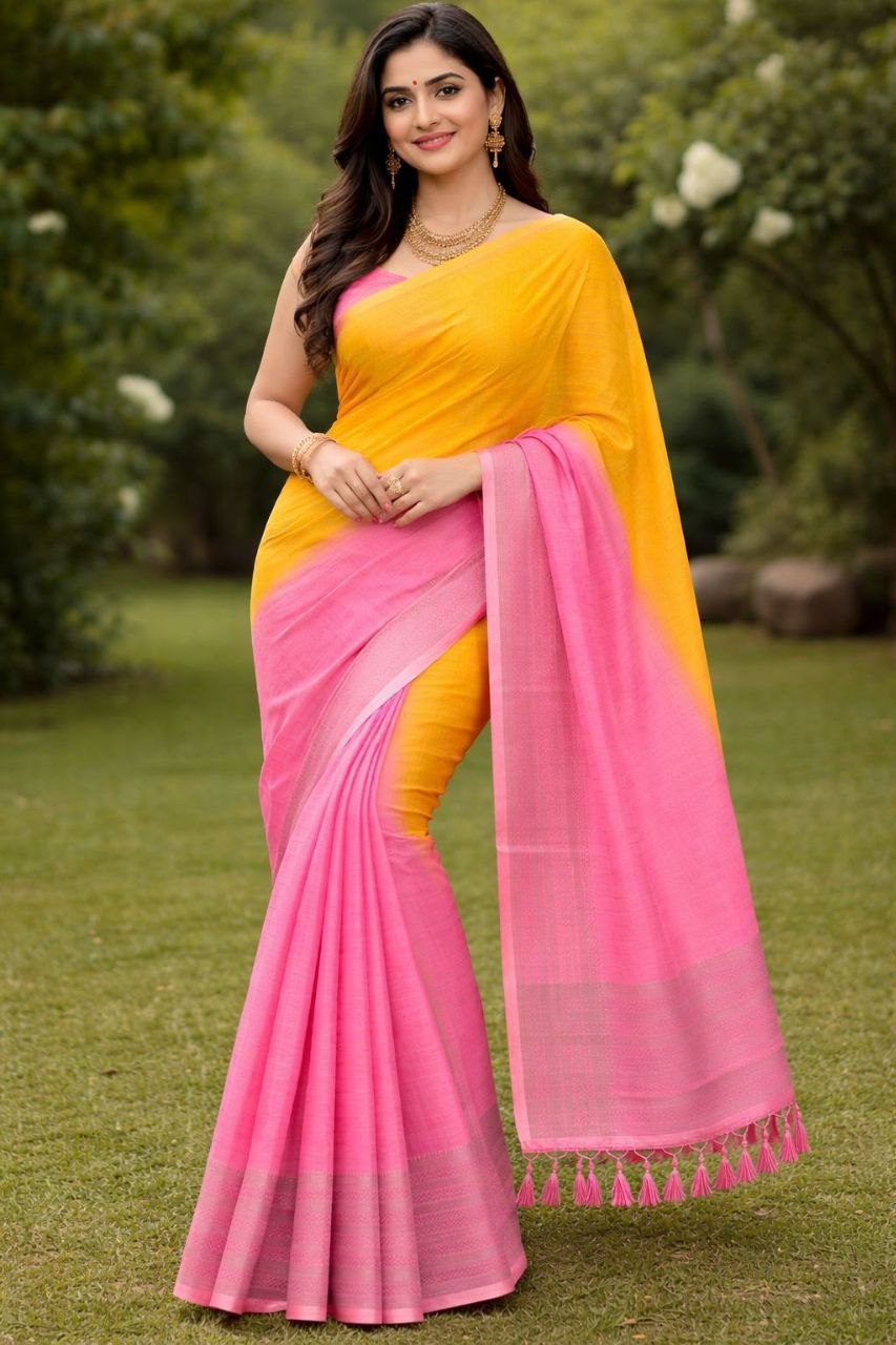 Designer weaving zari jacquard yellow saree