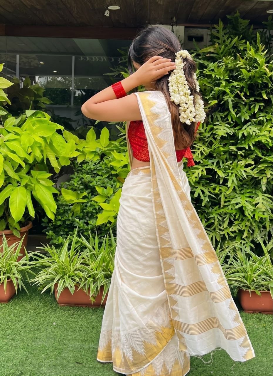 Designation weaving jacquard tussar cotton cream saree