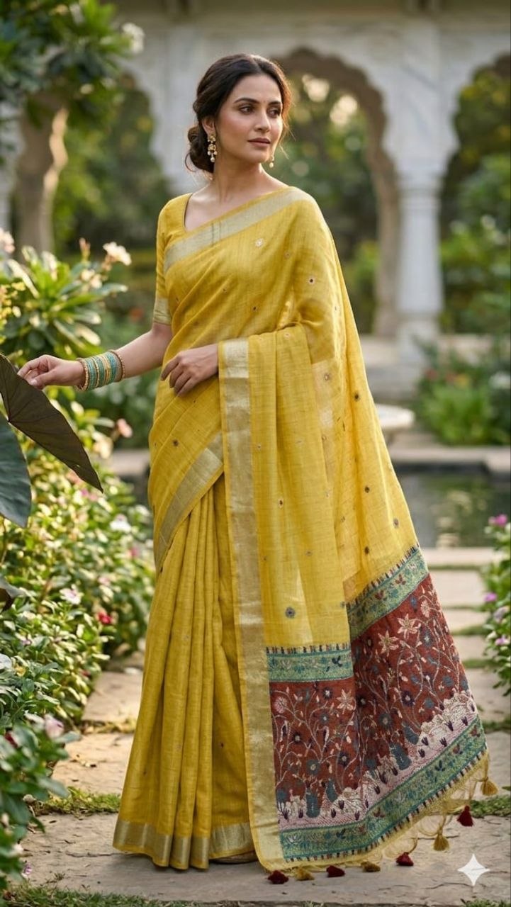 Presenting weaving butta jamdani cotton yellow saree