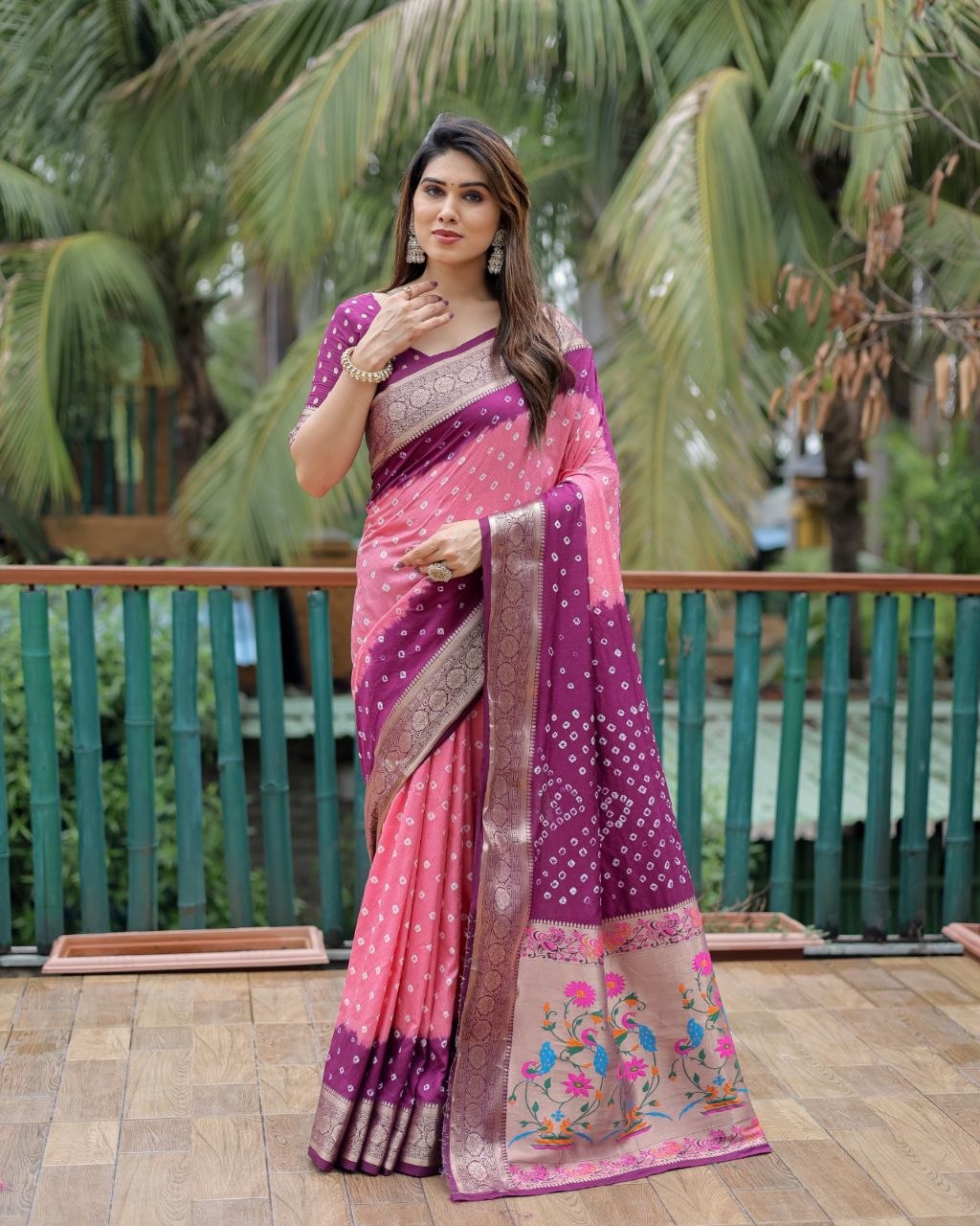 Presenting bandhej silk purple saree