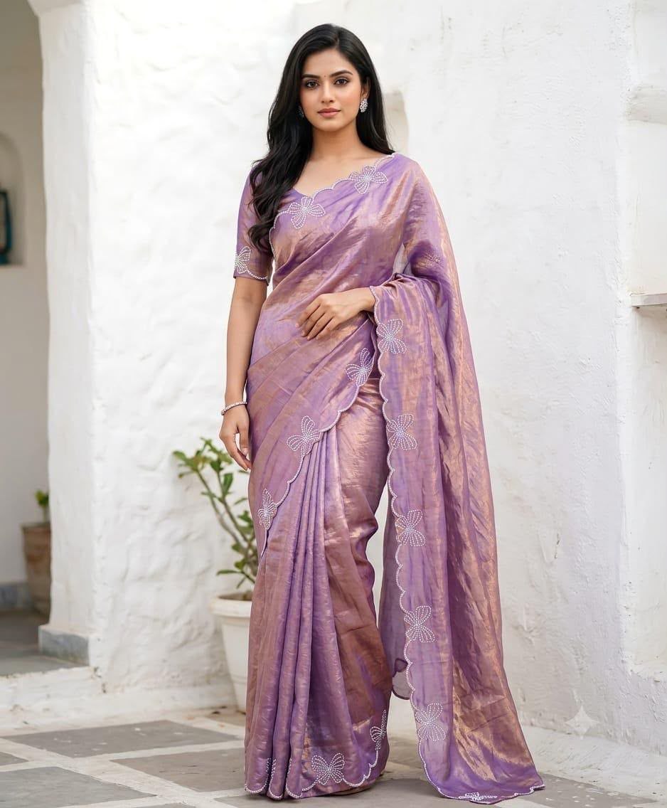 Gorgeous diamond space silk purple saree