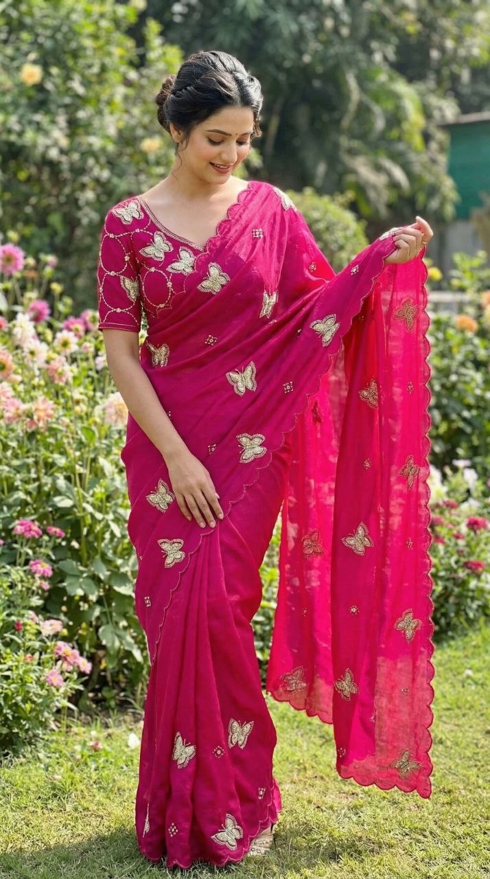 Exclusive fandy satin rani saree