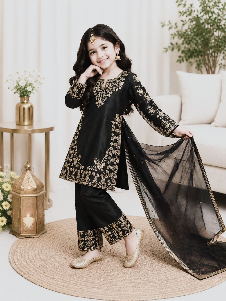 Gorgeous embroidery sequence silk black sharara suit
