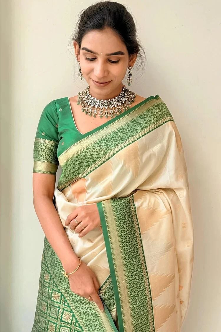 Excellent Jacqueline soft lichi silk green saree