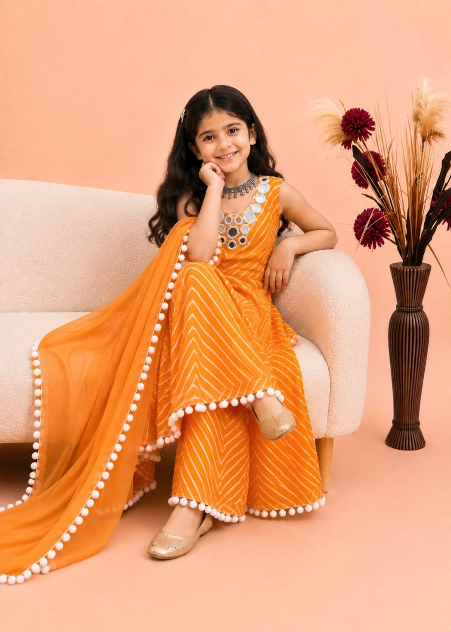 Premium digital print faux georgette top yellow top bottom dupatta