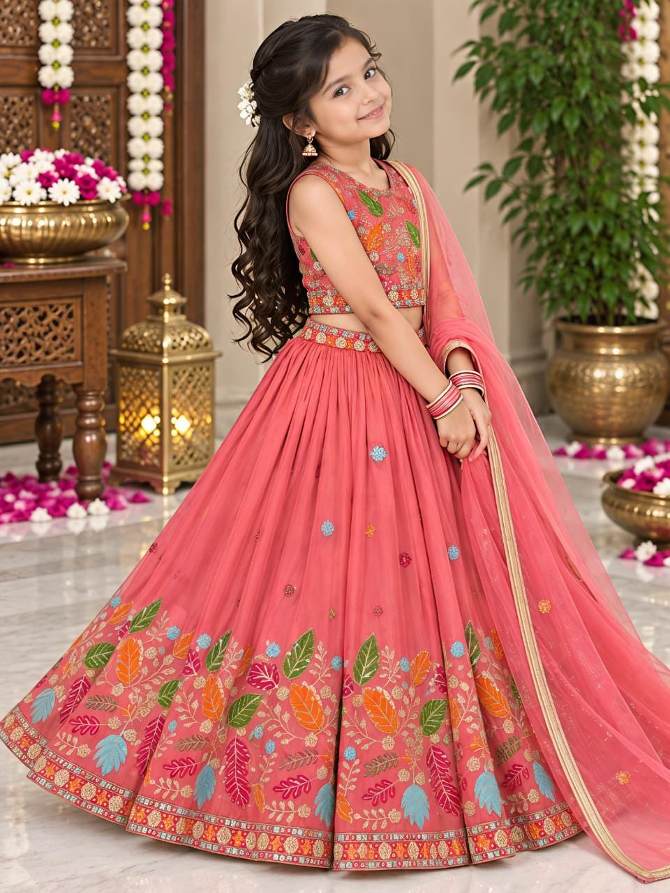Designation embroidery sequence sindur silk pink lehenga choli