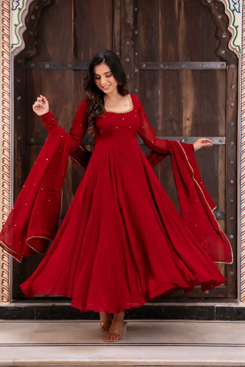 Smooth fault georgette maroon anarkali suit