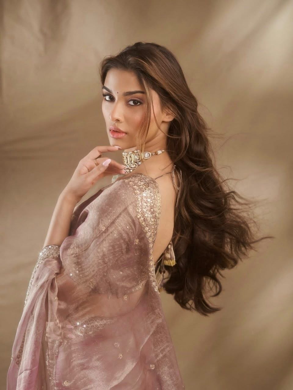 Bridal sequence tissue crush pink saree
