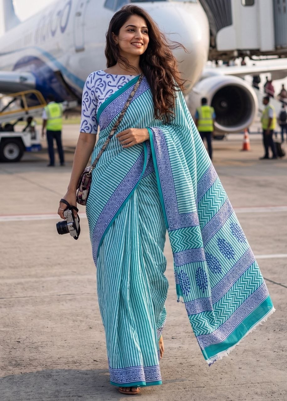 Demands mulmul cotton blue saree