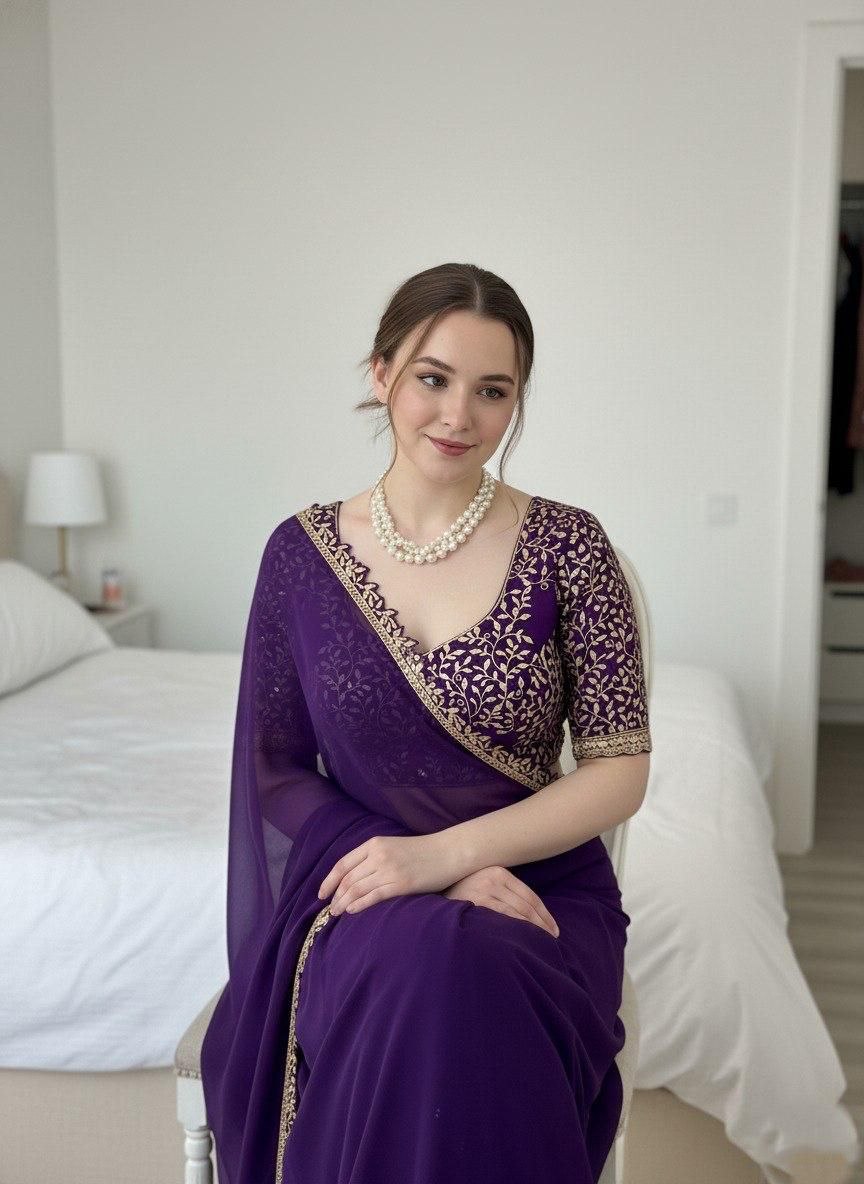 Richest embroidery weaving silk purple saree