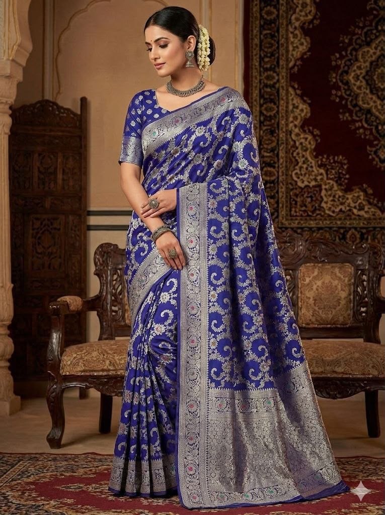 Newest weaving soft banarasi silk blue saree