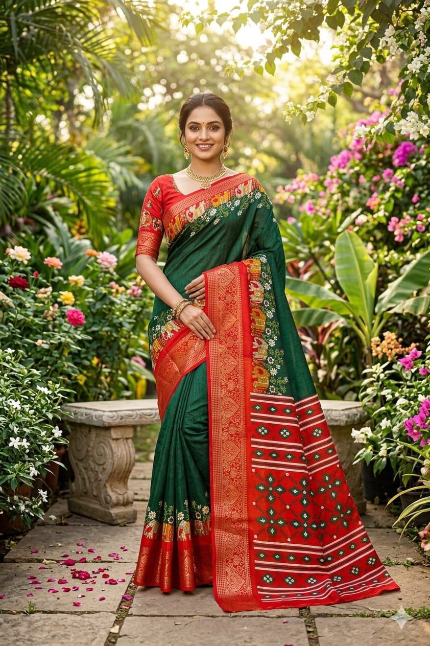 Beautiful kanjivaram dola silk zari jacquard green saree