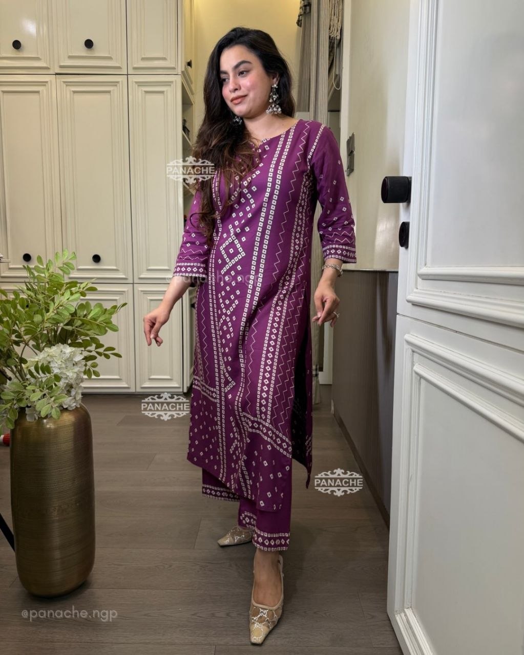 Lightweight digital print rayon cotton purple dress