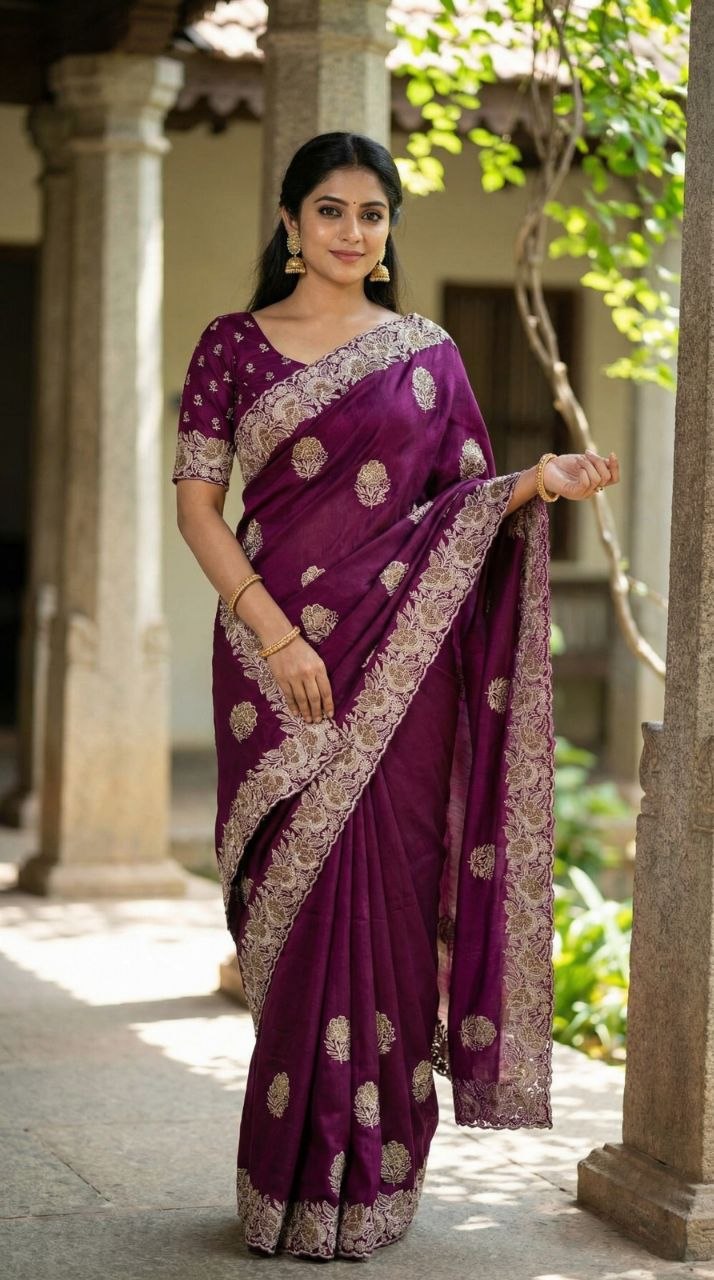 Blooming zari thread vichitra wine saree