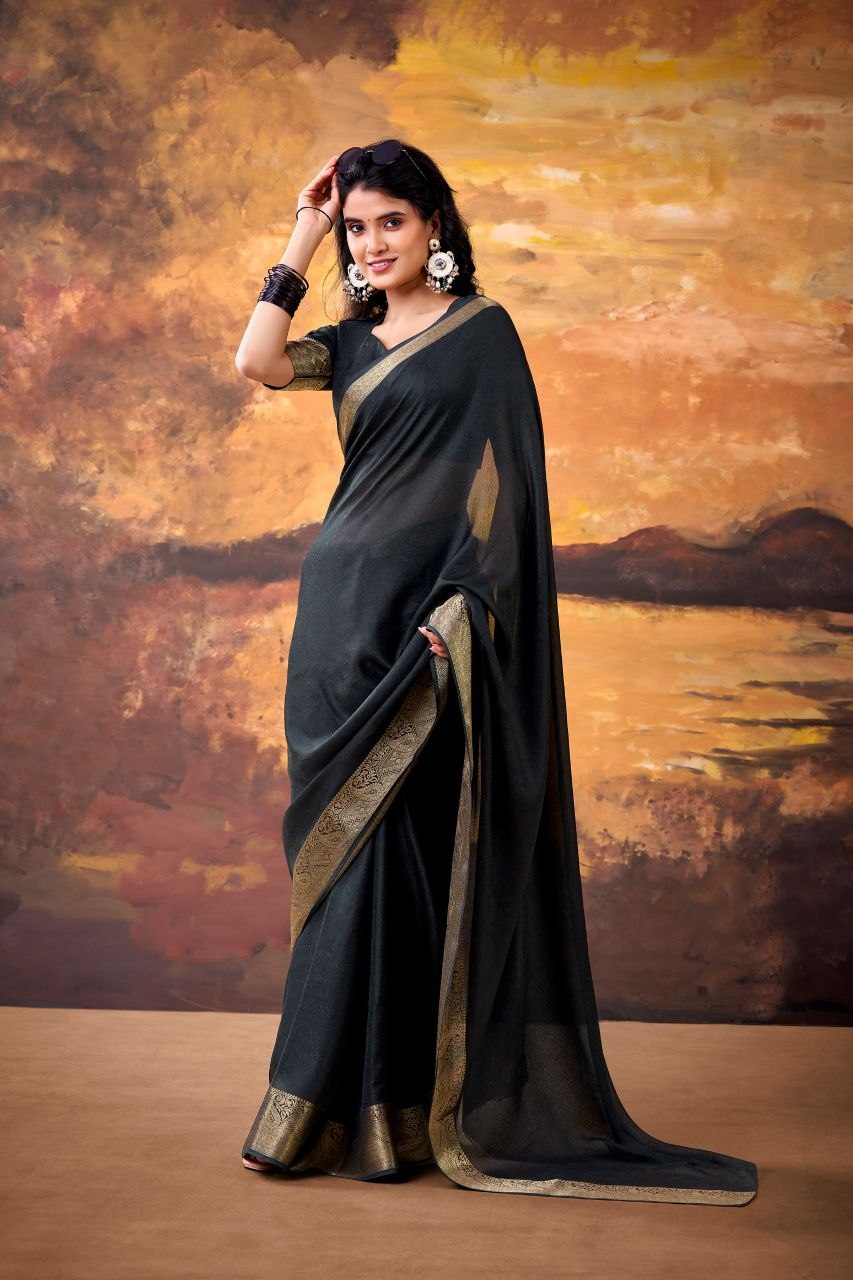 Interesting zari weaving mass mello black saree
