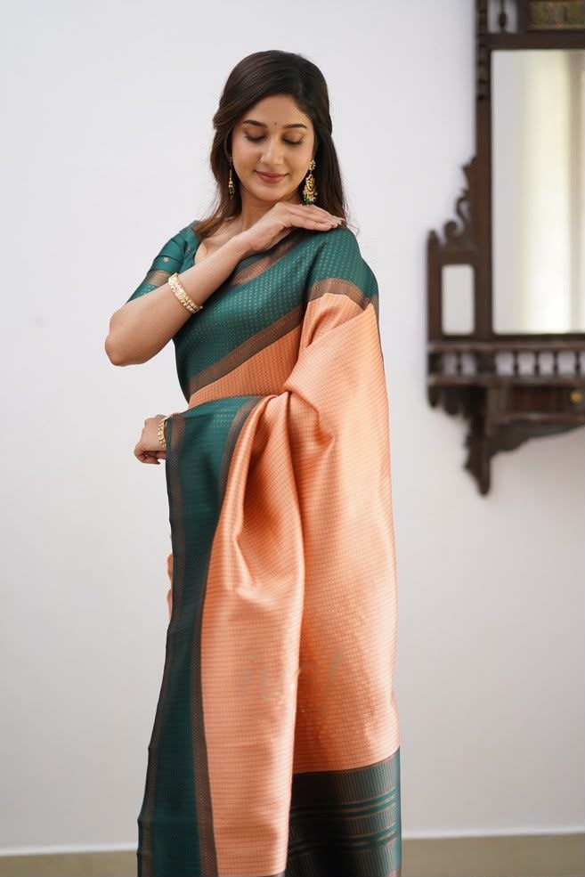 Opposite digital print linen cotton green saree