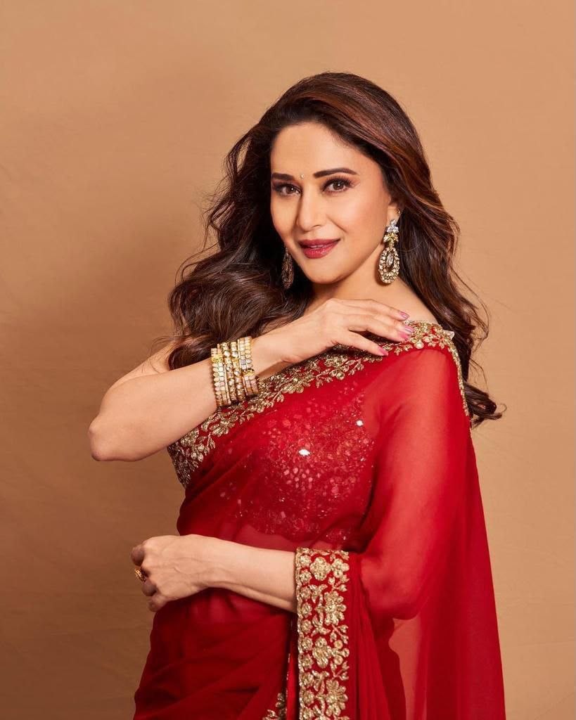Awesome embroidery sequence zari georgette red saree