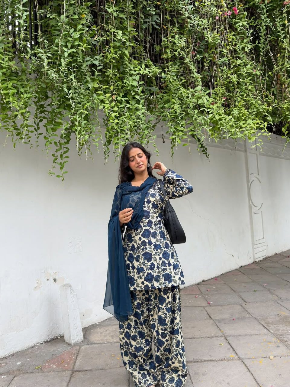 Traditional cameric  pure cotton blue top pant dupatta