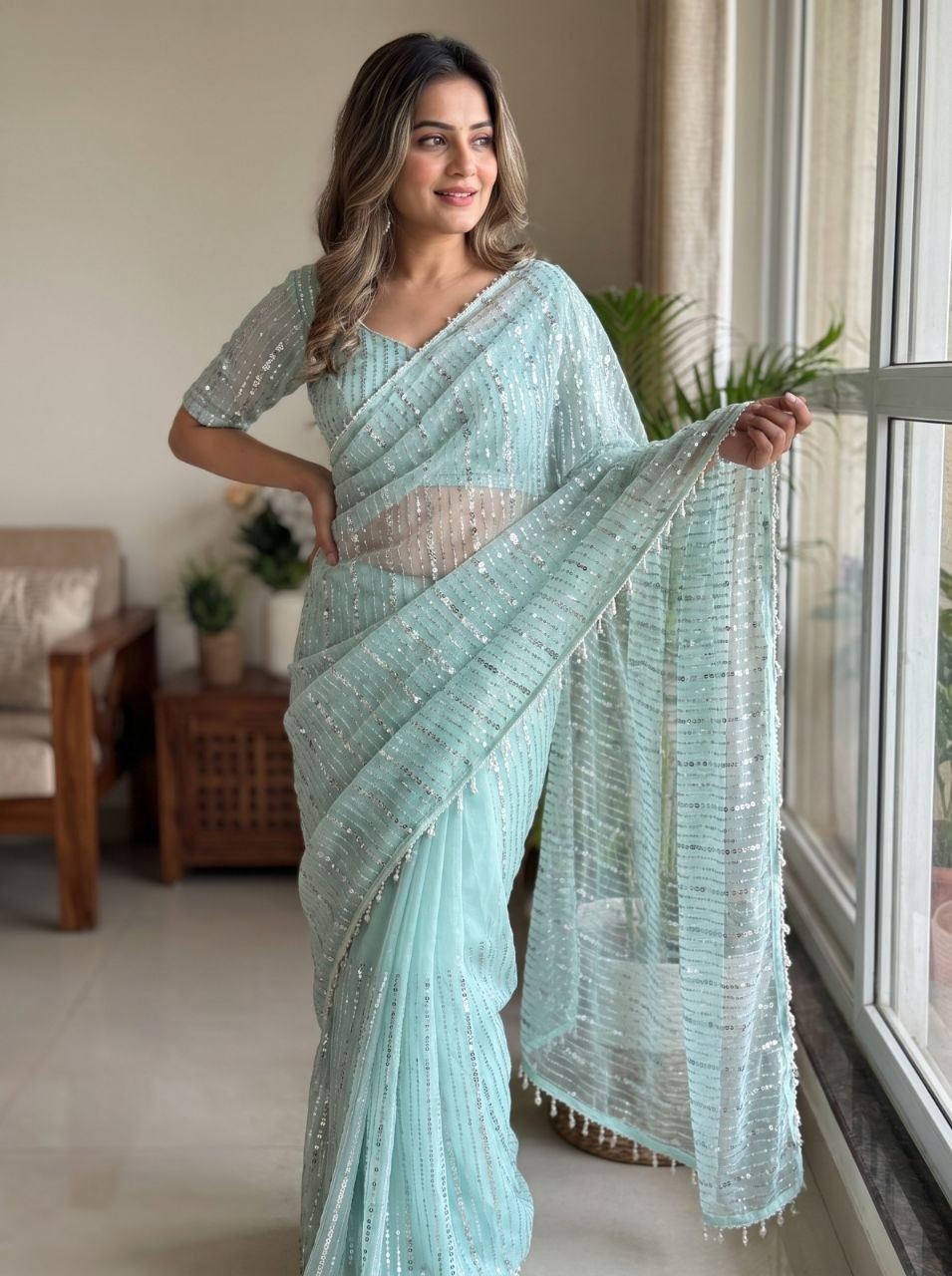 Astounding pure soft net blue saree