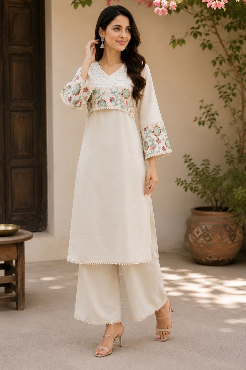 Original embroidery cotton white cord set