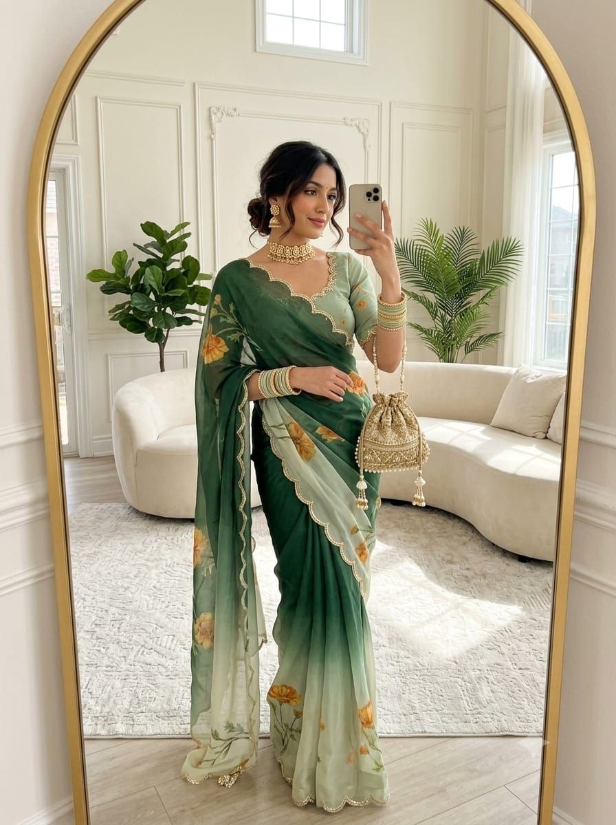 London pure soft teby silk green saree